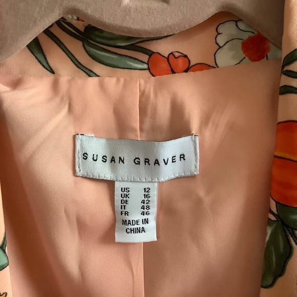 Susan Graver Printed Blazer with Ruched Sleeves Peach Floral SZ 12 - Picture 3 of 16